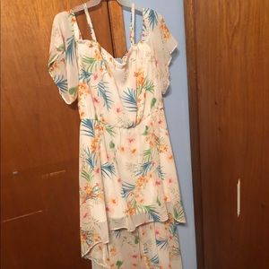 White high low cold shoulder dress